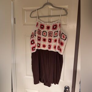 Crochet Top Jumpsuit with Brown Bottom